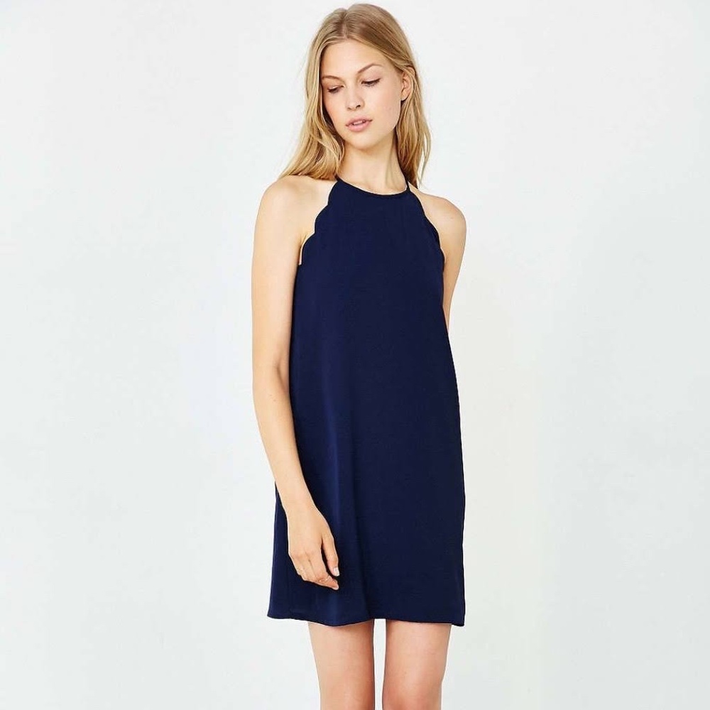 Cooperative High Neck Scallop Mini Dress Navy
